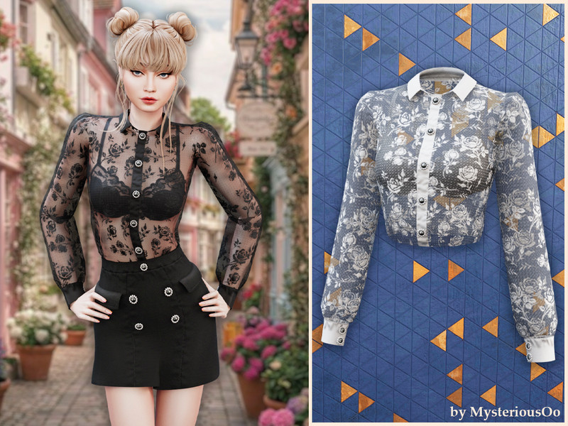 Sims 4 classic tailoring and knitwear custom content CC Sheer lace button blouse by MysteriousOo