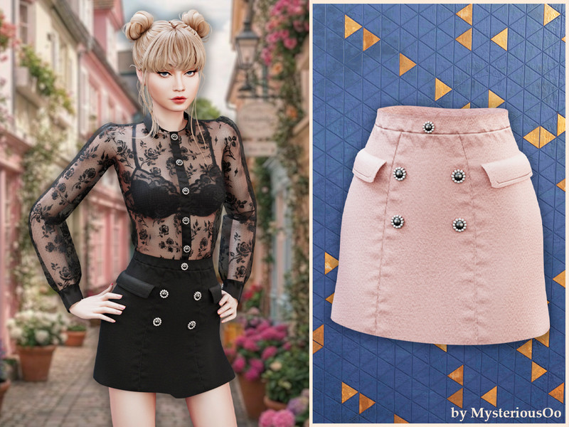 Sims 4 classic tailoring and knitwear custom content CC Pearl button mini skirt by MysteriousOo