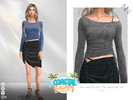 Sims 4 — HIGH-WAISTED OFF-THE-SHOULDER TOP by ZNsims — high-waist, off-shoulder, blouse, long sleeves, casual