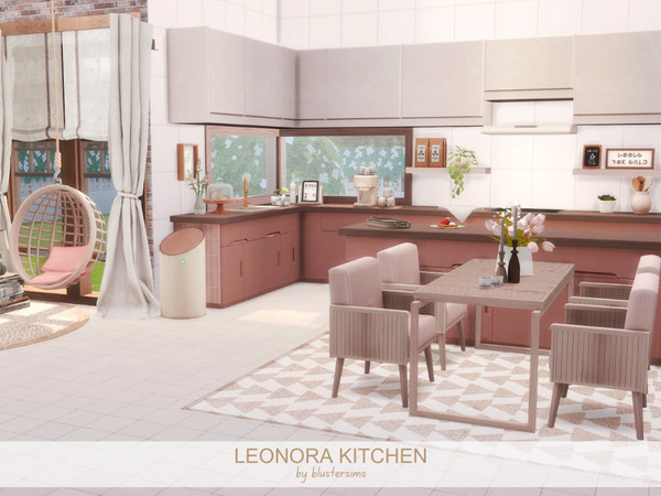 Sims 4 — Leonora Kitchen by BlusterSims — The Leonora Kitchen is a bright, Scandinavian inspired kitchen featuring blush