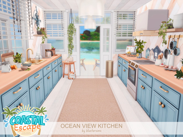 Sims 4 — Ocean View Kitchen by BlusterSims — The Ocean View Kitchen brings relaxed coastal charm to life with soft blue