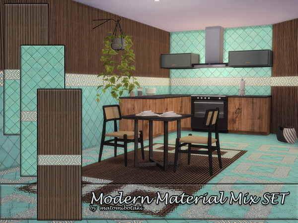 Sims 4 — Modern Material Mix SET by matomibotaki — Attractive mix of materials featuring wooden slats, ceramic tiles, and