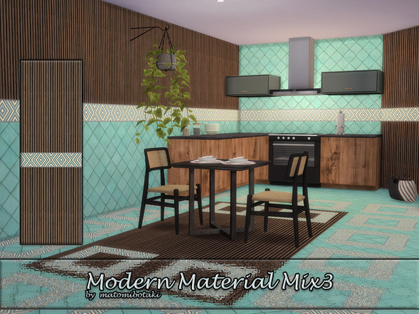 Sims 4 — Modern Material Mix3 by matomibotaki — Attractive mix of materials featuring wooden slats, ceramic tiles, and an