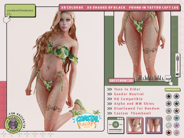 Sims 4 — Costal Escape Ocean Seashell Tattoo by unidentifiedsims — 8 Colours