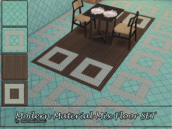 Sims 4 — Modern Material Mix Floor SET by matomibotaki — Attractive mix of materials floor ceramic tiles, and an