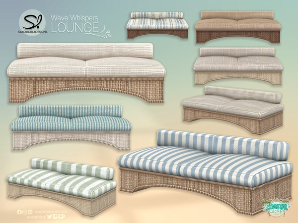 Sims 4 — Wave Whisper Lounge Loveseat by SIMcredible! — Today we're bringing a slice of paradise to your Sims. Inspired