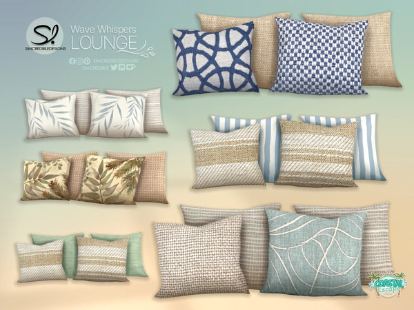 Sims 4 — Wave Whisper Lounge 4 Cushions by SIMcredible! — Today we're bringing a slice of paradise to your Sims. Inspired
