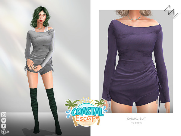 Sims 4 — CASUAL SUIT by ZNsims — relaxation, long sleeves, shorts, pleated, suit