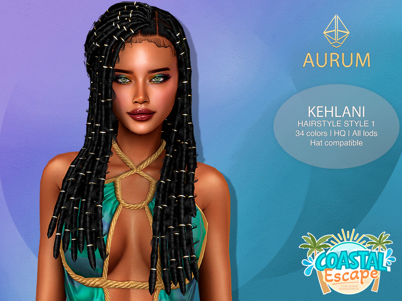 Sims 4 Black hairstyle CC Kehlani half-updo locs style 1 by Aurum