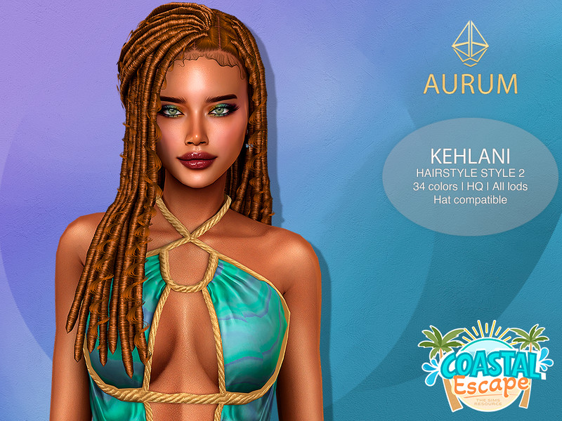 Sims 4 Black hairstyle CC Kehlani half-updo locs style 2 by Aurum