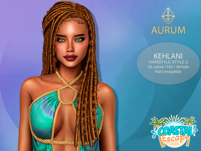 Sims 4 Black hairstyle CC Kehlani half-updo locs style 3 by Aurum