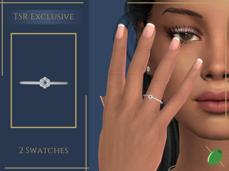 Sims 4 CC Sapphire Dainty Flower Ring by Pitted0live