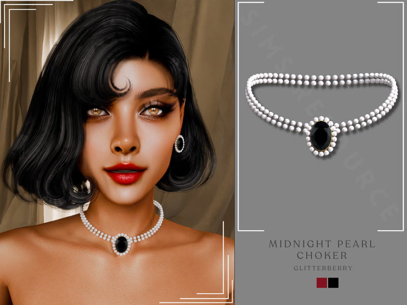Sims 4 necklace CC Patreon - Midnight Pearl Choker Necklace by Glitterberryfly