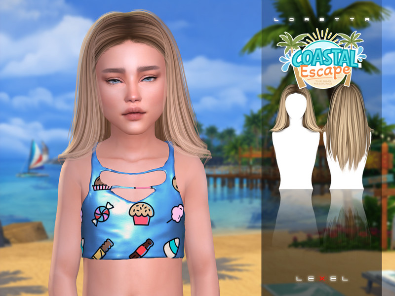 Sims 4 long flowing and layered hairstyle CC LEXEL - Loretta long parted pulled back child hairstyle by LEXEL_s