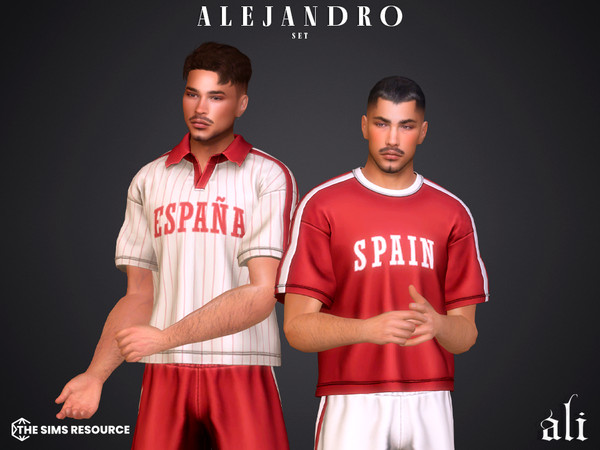 Sims 4 — ALEJANDRO set by ali1 — Spain Lettering T-shirt, Polo and shorts