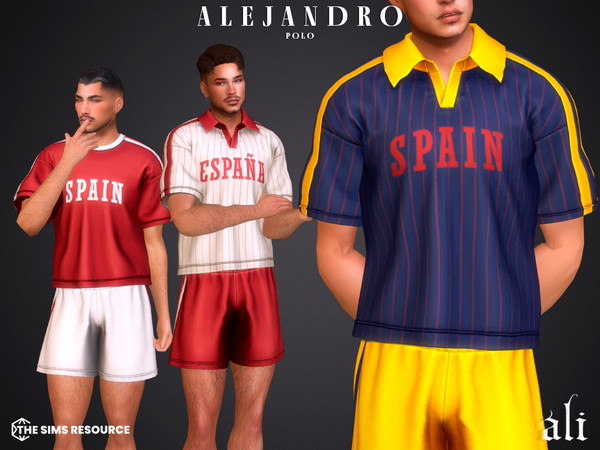 Sims 4 — ALEJANDRO polo by ali1 — Spain Lettering T-shirt, Polo and shorts