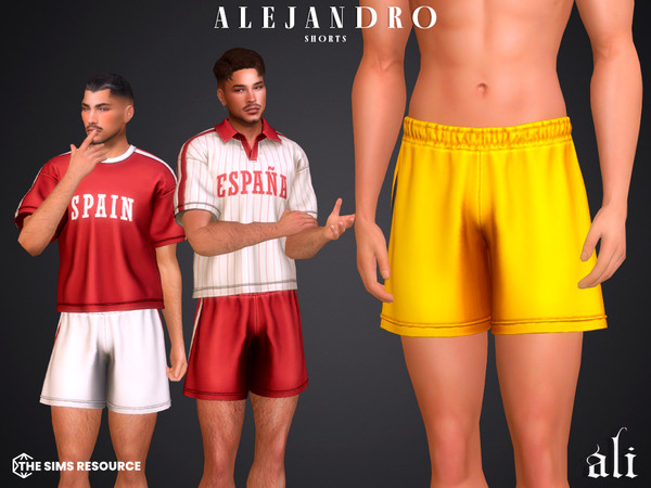 Sims 4 — ALEJANDRO shorts by ali1 — Spain Lettering T-shirt, Polo and shorts