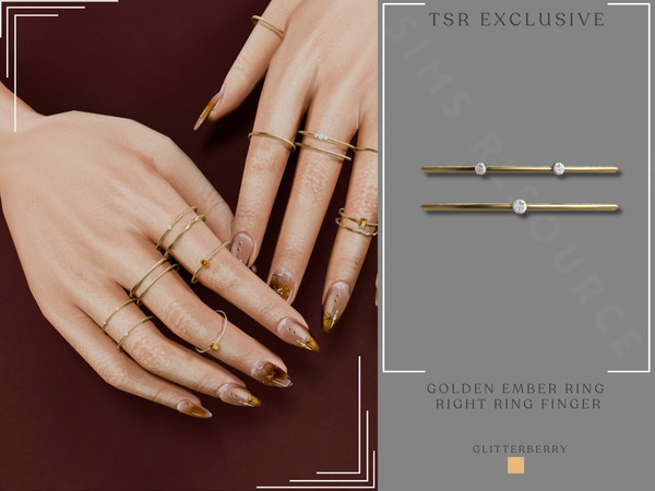 Sims 4 — Golden Ember Ring Stack Right Ring Finger by Glitterberryfly — A gold and citrine brown gemstone set of rings.