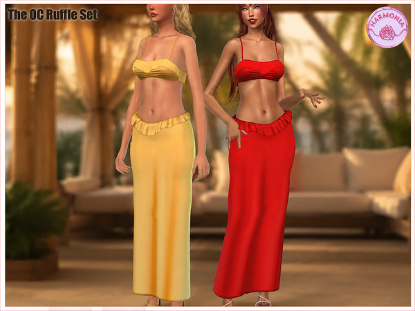 Sims 4 — The OC Ruffle Set by Harmonia — Ruffle Detail Top and Skirt 12 Swatches