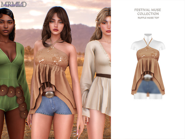 Sims 4 — Festival Muse Collection Ruffle Muse Top by Mermalade — Desert Flow Bodysuit