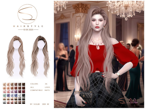 Sims 4 — S-CLUB Long layered waves hair by S-Club — Long layered waves hair hope you like, thank you.