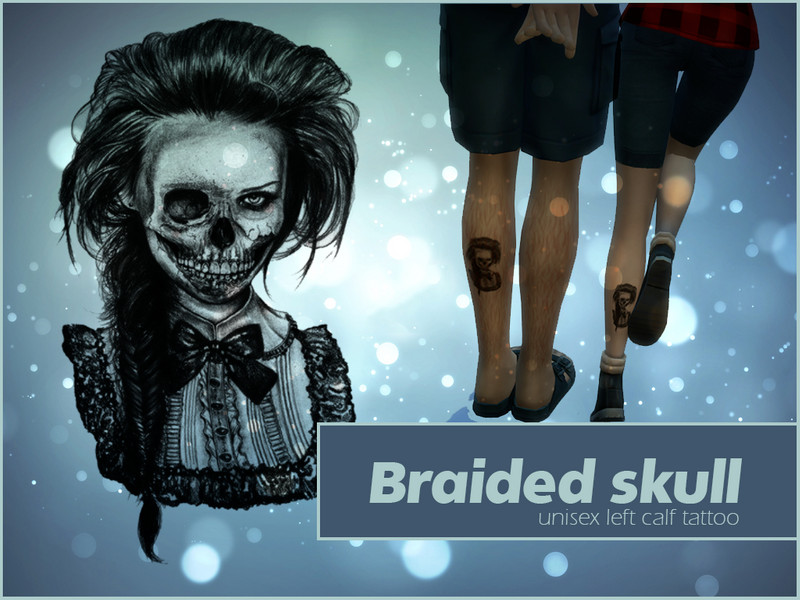 Sims 4 Halloween spooky and horror custom content CC Braided skull tattoo by aitanadelafuente