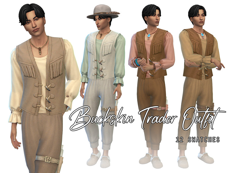 Sims 4 men’s clothing CC Buckskin Trader Outfit by Naunakht