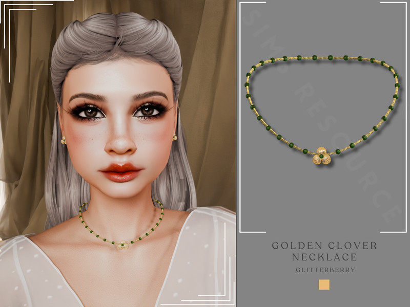 Sims 4 necklace CC Patreon - Golden Clover Necklace by Glitterberryfly