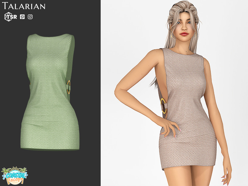 Sims 4 CC Dallas Open Side Buckle Mini Dress by talarian