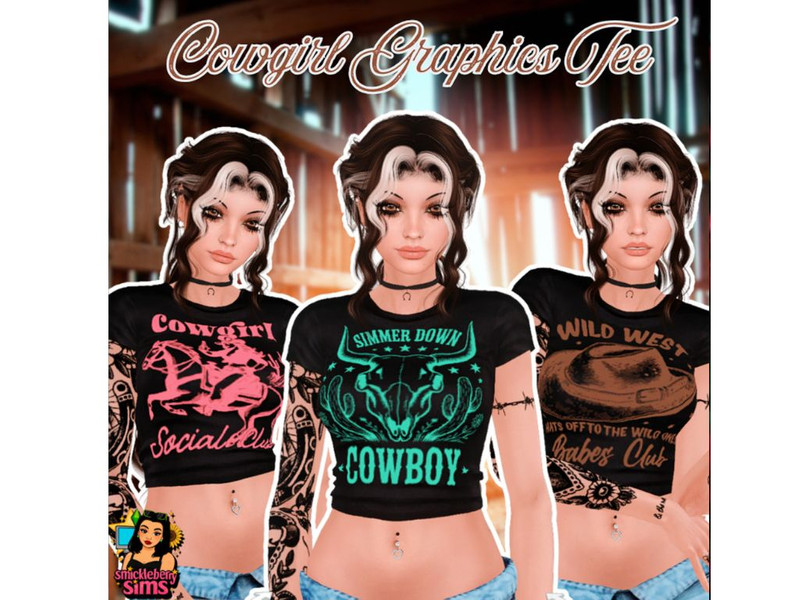 Sims 4 farm and ranch clothing CC Cowgirl Graphics Tee by SmickleBerrySims