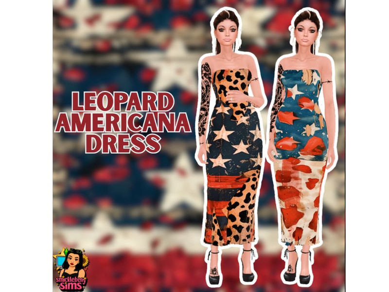 Sims 4 animal print and faux fur fashion CC Leopard Americana Dress by SmickleBerrySims