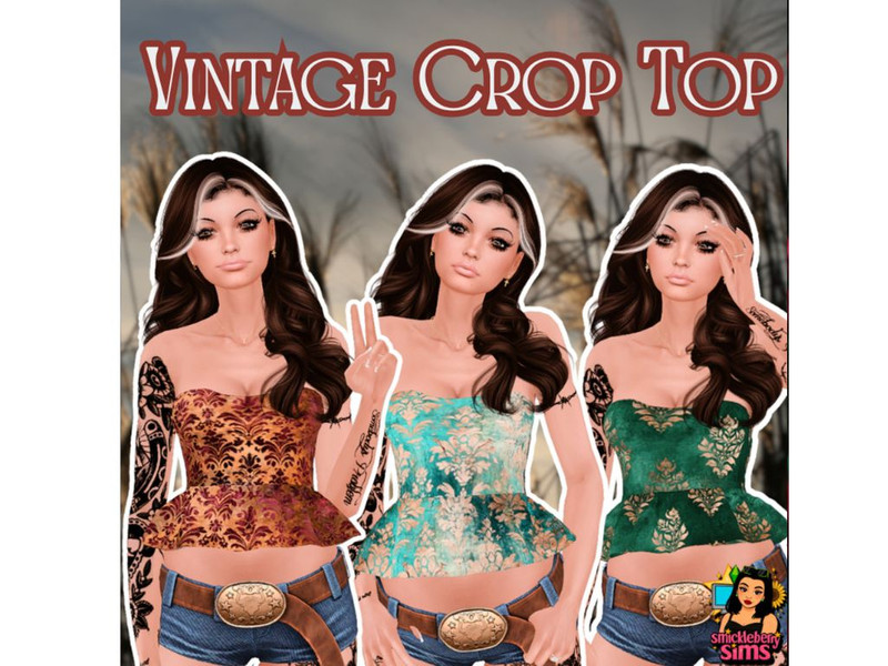 Sims 4 women’s top CC Vintage Crop Top by SmickleBerrySims