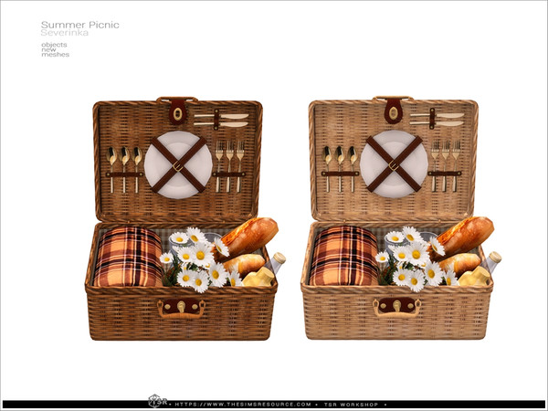 Sims 4 — Picnic basket by Severinka_ — A set of items for decorating a picnic location.