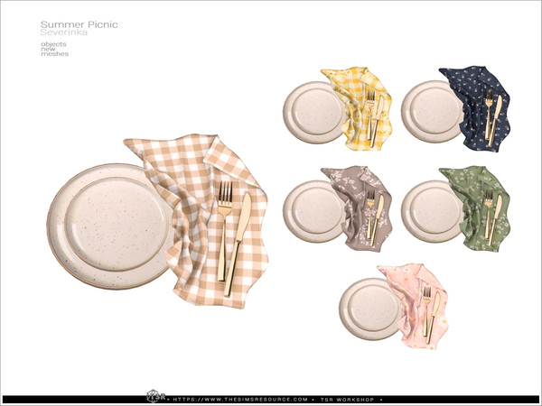 Sims 4 — Picnic plates with cultery by Severinka_ — A set of items for decorating a picnic location.