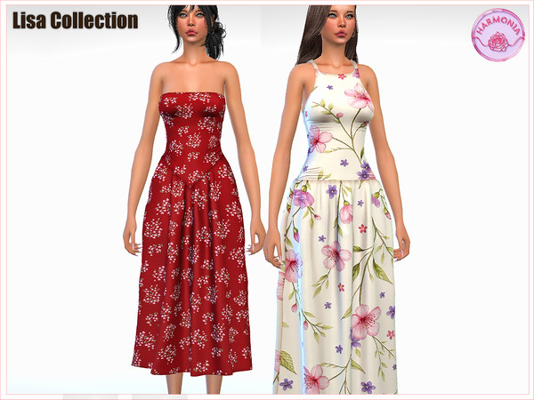 Sims 4 — Set - Lisa Collection by Harmonia — Skater Midaxi Dress 11 Swatches