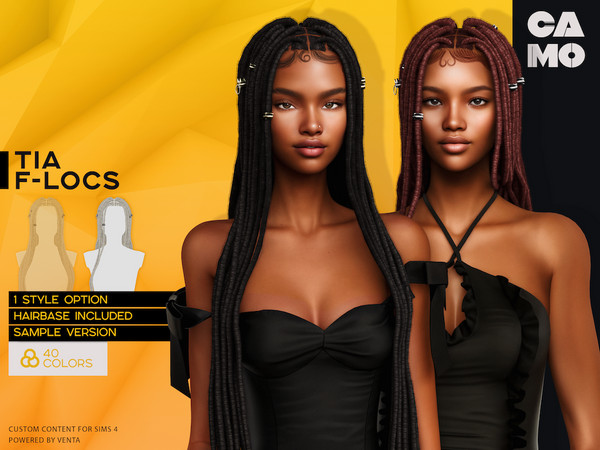 Sims 4 — CAMO - Tia F-Locs by VentaStudio — 40 Colors