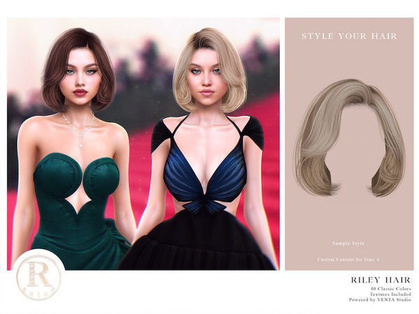 Sims 4 — RAMA - Riley Hair by VentaStudio — 40 Colors (233 on Patreon)