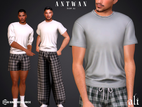 Sims 4 — ANTWAN top v1 by ali1 — 2x T-shirts, Plaid Pants and Shorts
