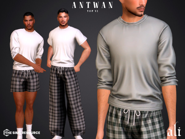 Sims 4 — ANTWAN top v2 by ali1 — 2x T-shirts, Plaid Pants and Shorts