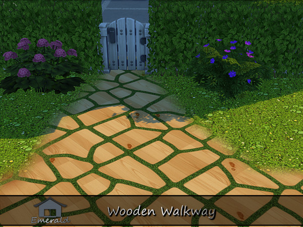 Sims 4 — Wooden Walkway 2 by Emerald — Wooden Walkway adds a charm to gardens and outdoor spaces while keeping your feet