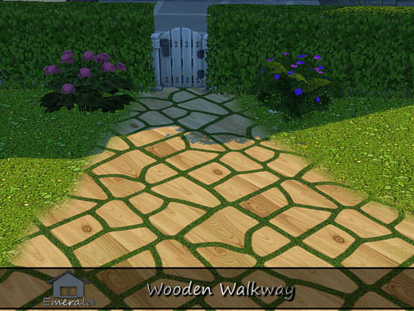 Sims 4 — Wooden Walkway 3 by Emerald — Wooden Walkway adds a charm to gardens and outdoor spaces while keeping your feet