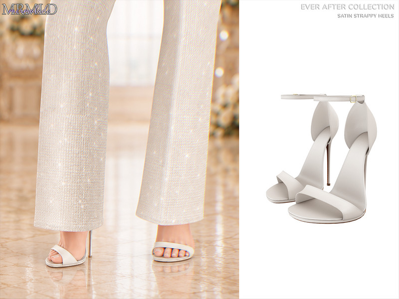 Sims 4 festive sparkle satin and party fashion CC Ever After Satin Strappy Heels by Mermalade