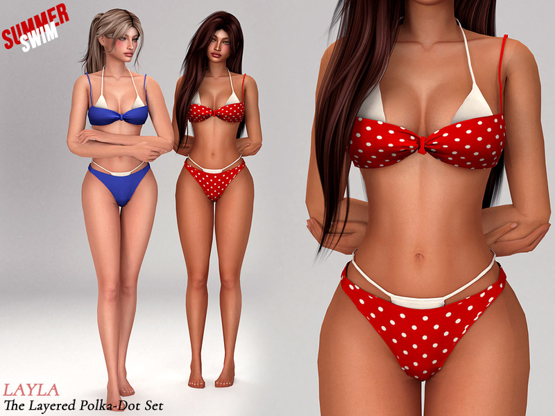 Sims 4 CC Layla - Layered polka-dot bikini by Layla