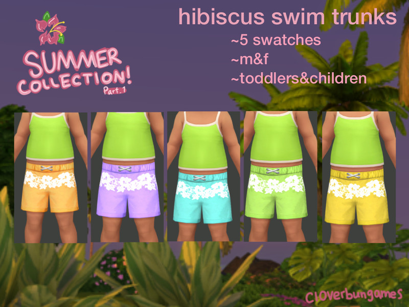 Sims 4 mens and boys beach swim and resort clothing CC Hibiscus Swim Trunks by cloverbungames