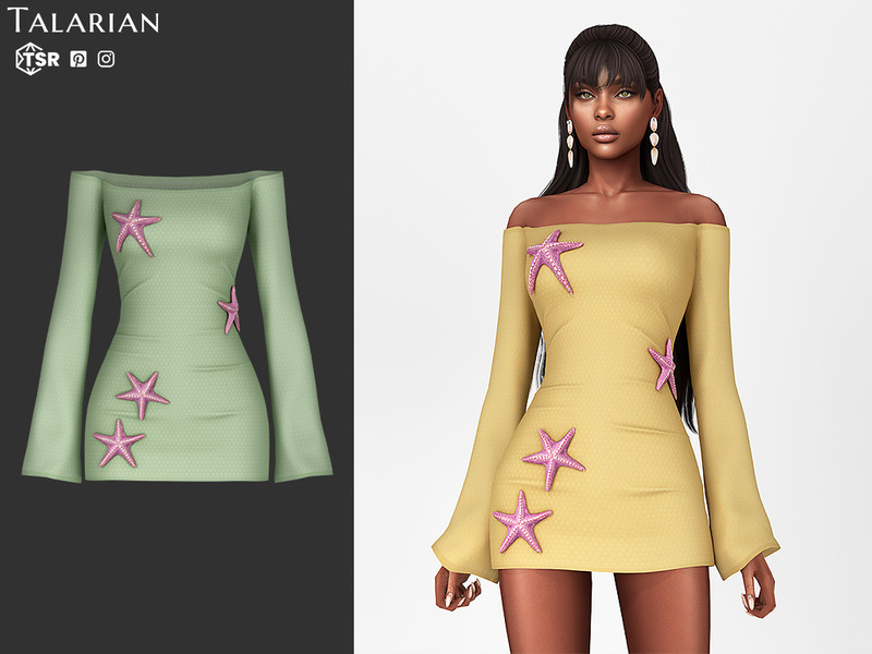 Sims 4 formal and evening dress CC Skyler Starfish Off Shoulder Mini Dress by talarian