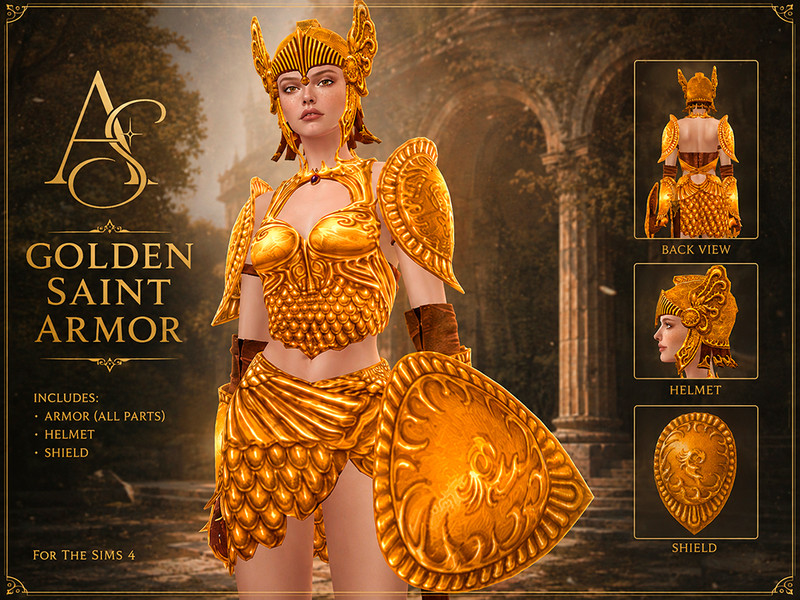 Sims 4 CC Golden Saint Armor by AbendsternCC