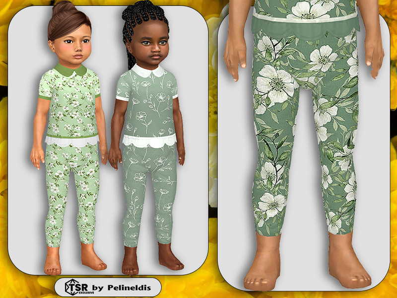 Sims 4 toddler girl clothing CC Toddler Girls Green Summer Leggings by Pelineldis