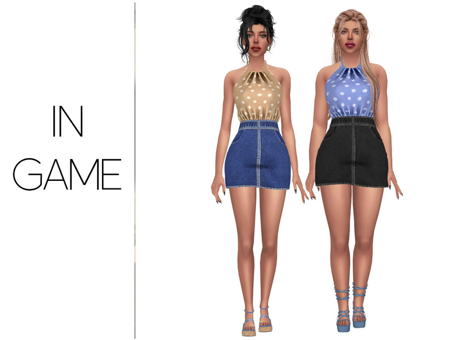 The Sims Resource | POLKA AND DENIM SET - SKIRT