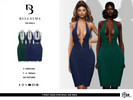 Sims 4 — V Front Cross Over Detail Midi Dress by Bill_Sims — This dress features a deep plunge V-front neckline with a