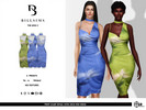 Sims 3 — Print Scarf Detail Cowl Neck Midi Dress by Bill_Sims — This dress features a draped cowl neckline with a scarf